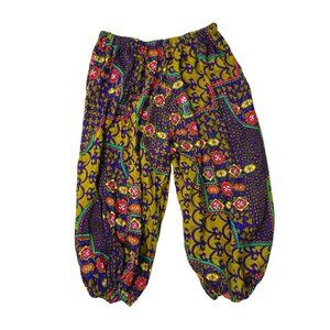 Handmade Barkcloth Psychedelic Colorful Floral Harem Leg Pants size Large/XL
